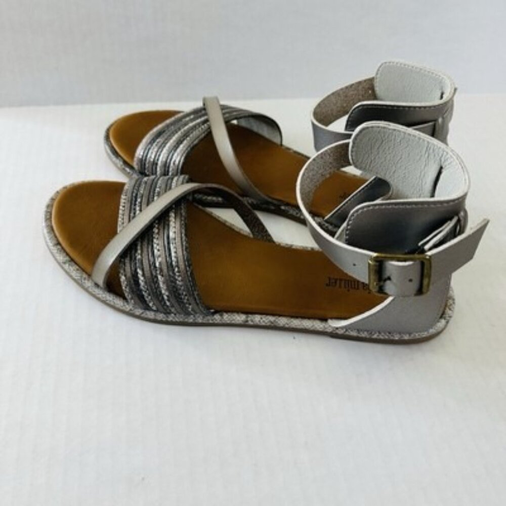 Olivia Miller Women Sandals Kailey Pewter Snakeskin Style Buckle Flats Size 11 - Picture 9 of 16